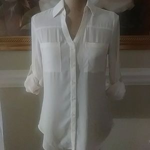 Cream Semi sheer Button-Up Blouse